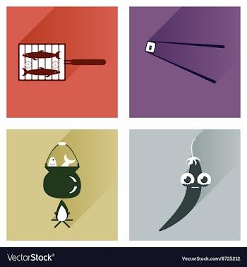 Set flat icons with long shadow exotic food vector image