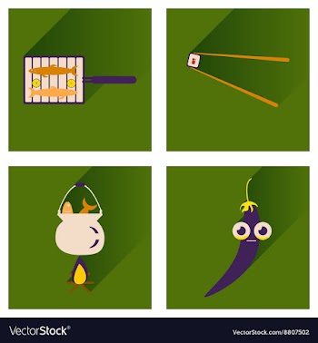 Set flat icons with long shadow exotic food vector image