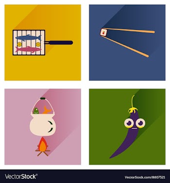 Set flat icons with long shadow exotic food vector image