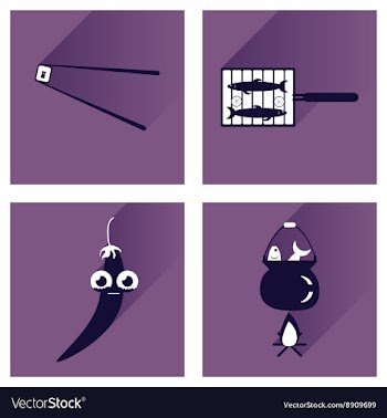Set flat icons with long shadow exotic food vector image