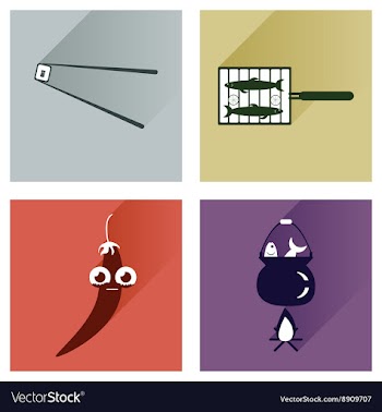 Set flat icons with long shadow exotic food vector image
