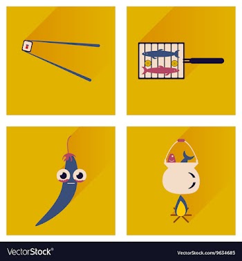 Set flat icons with long shadow exotic food vector image