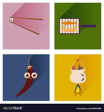 Set flat icons with long shadow exotic food vector image