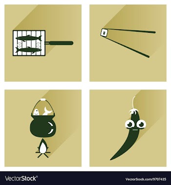 Set flat icons with long shadow exotic food vector image