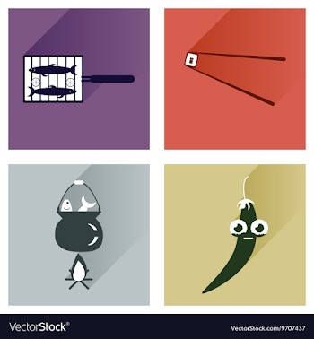 Set flat icons with long shadow exotic food vector image