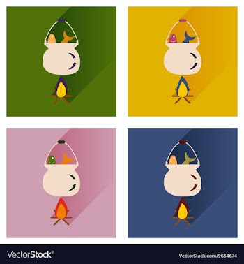 Set flat icons with long shadow fish soup vector image