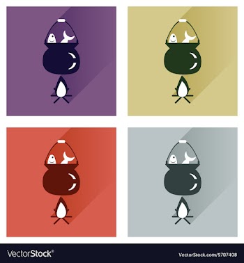 Set flat icons with long shadow fish soup vector image
