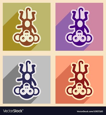Set flat icons with long shadow funny monkey vector image