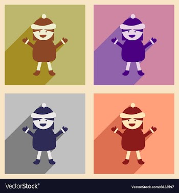 Set flat icons with long shadow Girl in winter vector image