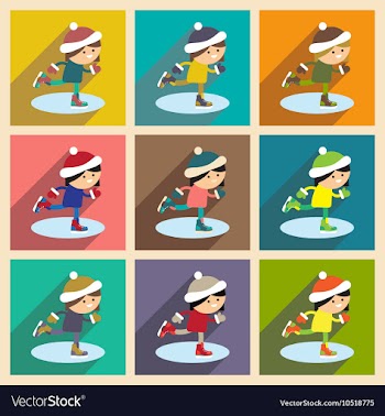 Set flat icons with long shadow Girl skates vector image