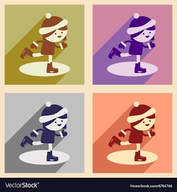 Set flat icons with long shadow Girl skates vector image