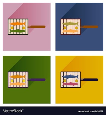 Set flat icons with long shadow grilled vector image