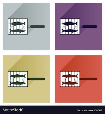 Set flat icons with long shadow grilled vector image
