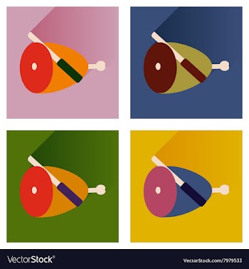 Set flat icons with long shadow ham and vector image