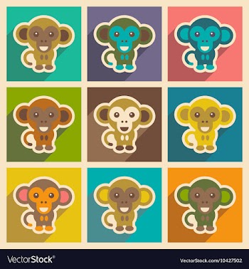 Set flat icons with long shadow happy monkey vector image