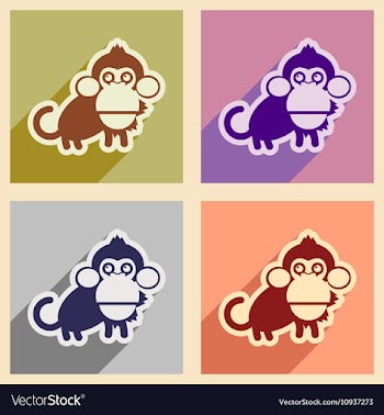 Set flat icons with long shadow happy monkey vector image