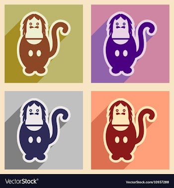 Set flat icons with long shadow happy monkey vector image