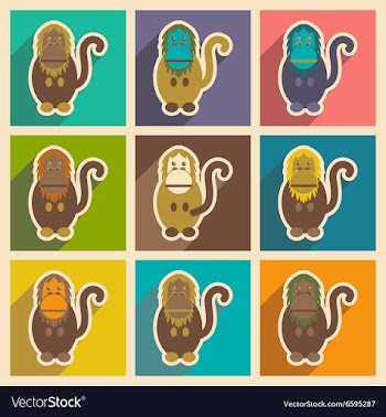 Set flat icons with long shadow happy monkey vector image