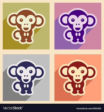 Set flat icons with long shadow happy monkey vector image