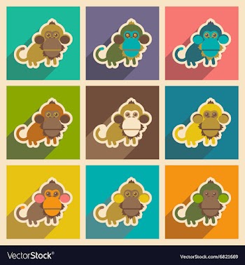 Set flat icons with long shadow happy monkey vector image