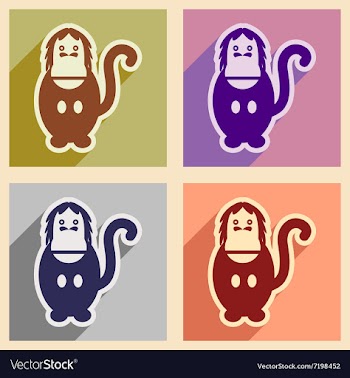 Set flat icons with long shadow happy monkey vector image