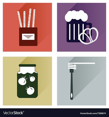 Set flat icons with long shadow homemade food vector image