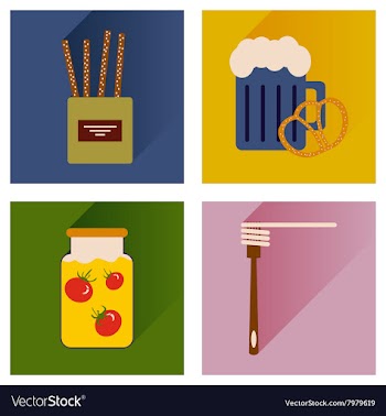 Set flat icons with long shadow homemade food vector image
