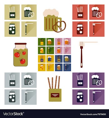 Set flat icons with long shadow homemade food vector image