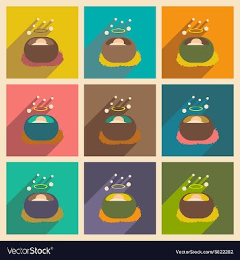 Set flat icons with long shadow Jesus in manger vector image