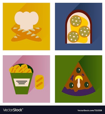 Set flat icons with long shadow junk food vector image