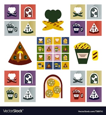 Set flat icons with long shadow junk food vector image