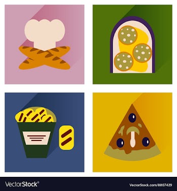 Set flat icons with long shadow junk food vector image