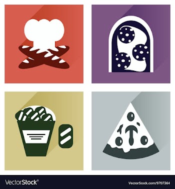 Set flat icons with long shadow junk food vector image