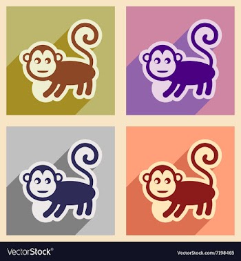 Set flat icons with long shadow monkey with vector image