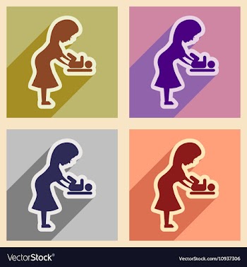 Set flat icons with long shadow mother and child vector image