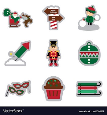 Set flat icons with long shadow New Year and vector image