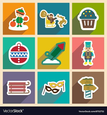 Set flat icons with long shadow New Year and vector image