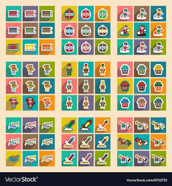 Set flat icons with long shadow New Year and vector image