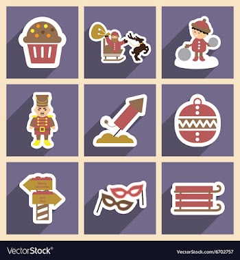 Set flat icons with long shadow New Year and vector image