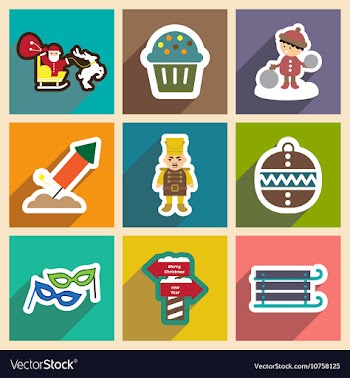 Set flat icons with long shadow New Year s and vector image