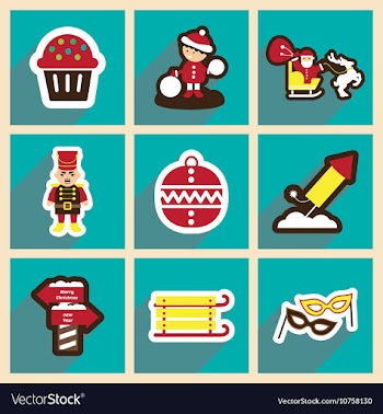 Set flat icons with long shadow New Year s and vector image