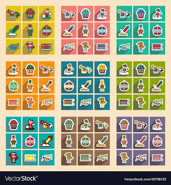 Set flat icons with long shadow New Year s and vector image