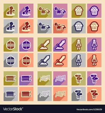 Set flat icons with long shadow New Years and vector image