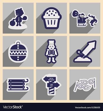 Set flat icons with long shadow New Years and vector image