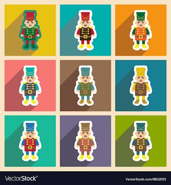 Set flat icons with long shadow Nutcracker boy vector image