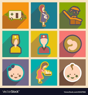 Set flat icons with long shadow Pregnancy and vector image