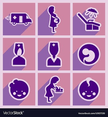 Set flat icons with long shadow Pregnancy and vector image