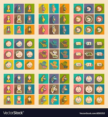 Set flat icons with long shadow Pregnancy and vector image