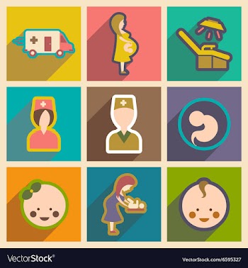 Set flat icons with long shadow Pregnancy and vector image