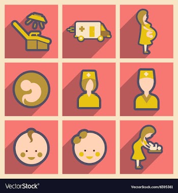 Set flat icons with long shadow Pregnancy and vector image